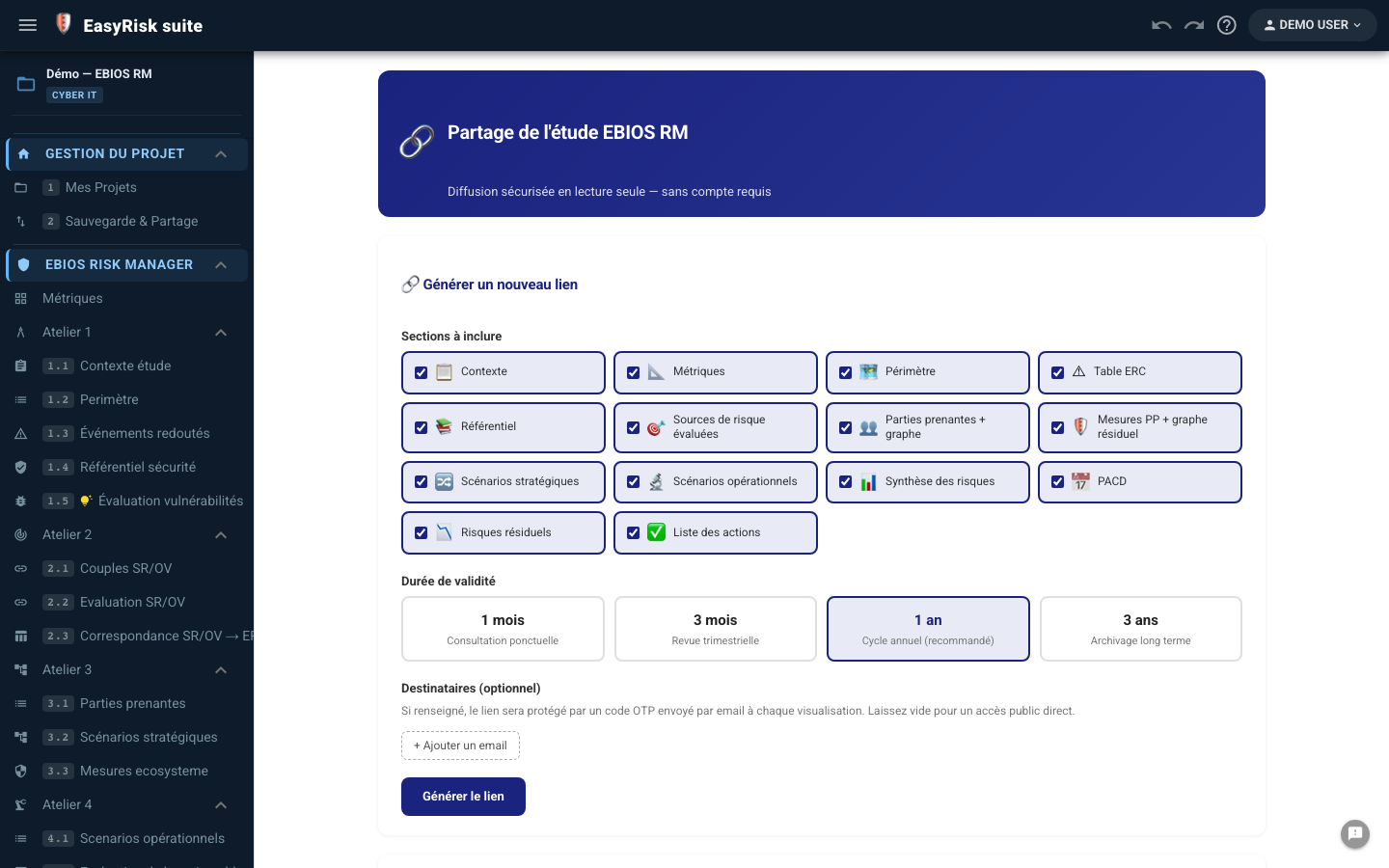 Collaboration et partage EBIOS — sync temps réel, invitation collaborateurs